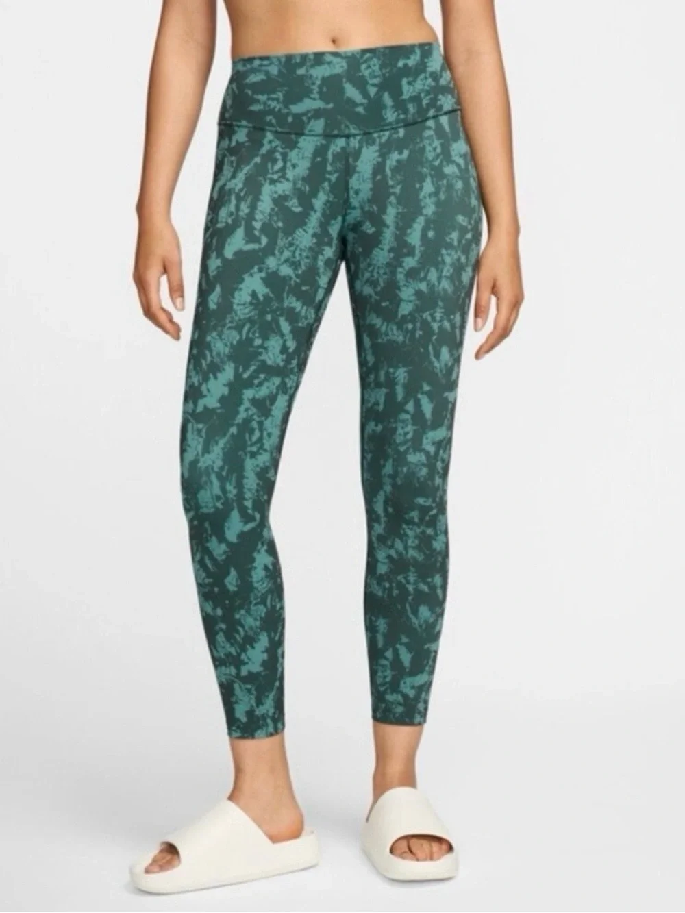 NWOT Nike Dri-Fit High Rise 7/8 Green Abstract Athletic Leggings, Size Small